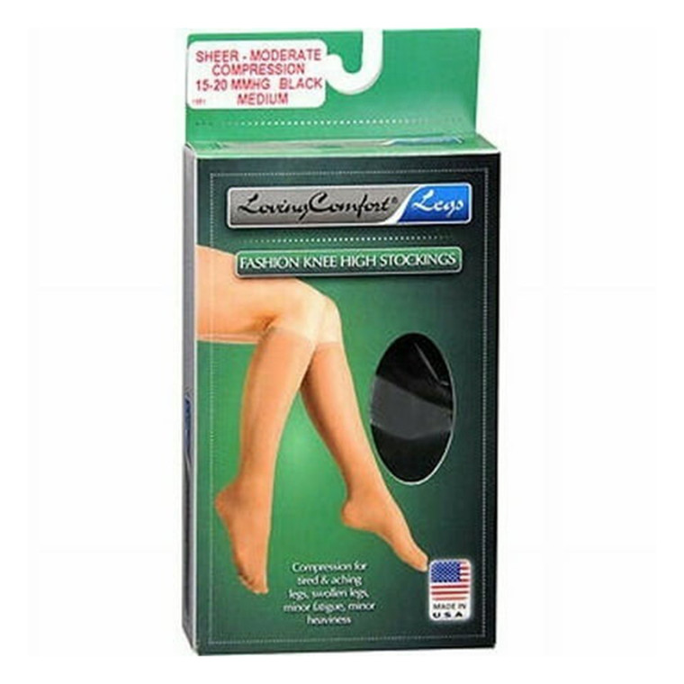 Loving Comfort Sheer Fashion Knee High Stockings 15 to 20Mmhg Closed Toe Women Black, Large, 1 Pair