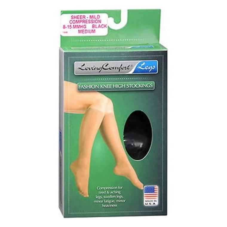 Loving Comfort Sheer Knee High Stockings 8 to 15Mmhg Closed Toe Women Black, Medium, 1 Pair