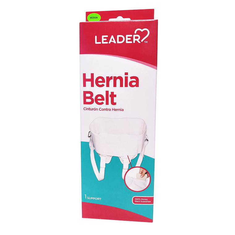 Leader Hernia Belt White Medium for Inguinal Hernia Support and Compression 1Ea