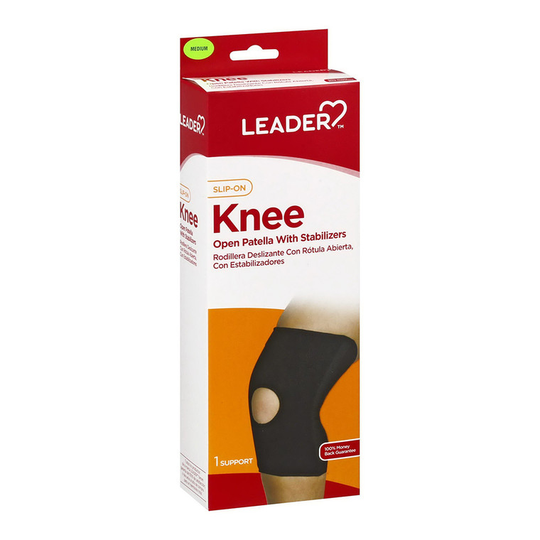 Leader Slip On Knee Support Elastic With Stabilizers Black, Medium, 1 Ea