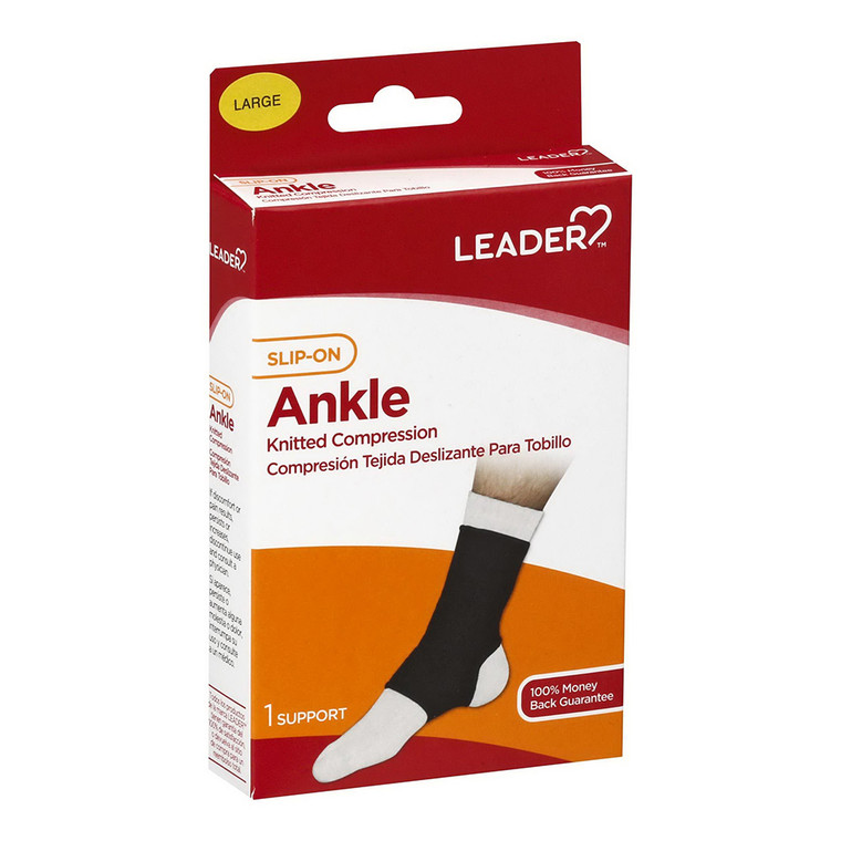 Leader Slip On Ankle Support Elastic Black, Large, 1 Ea