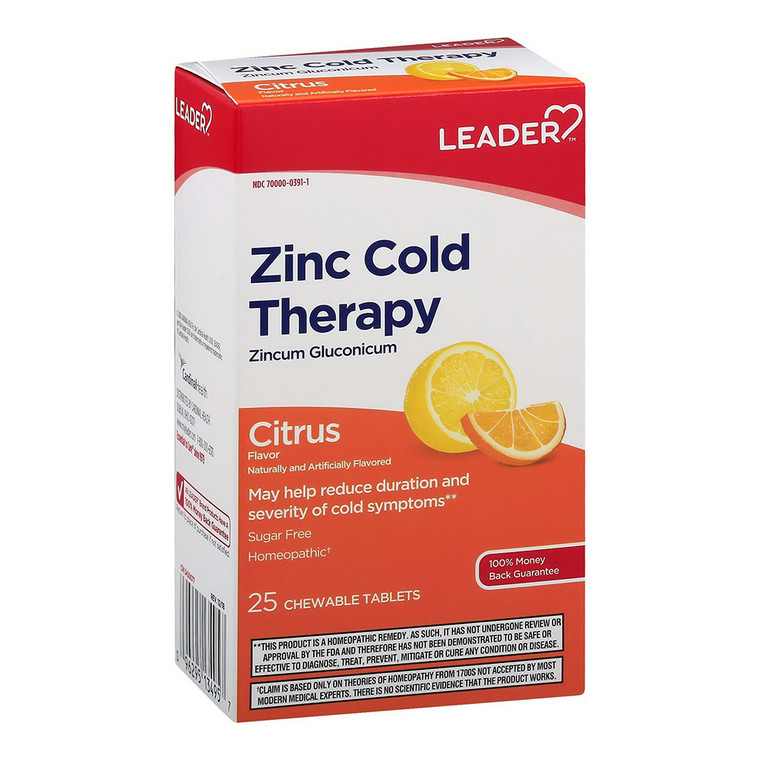 Leader Zinc Cold Therapy Citrus Sugar Free Chewable Tablets, 25 Ea