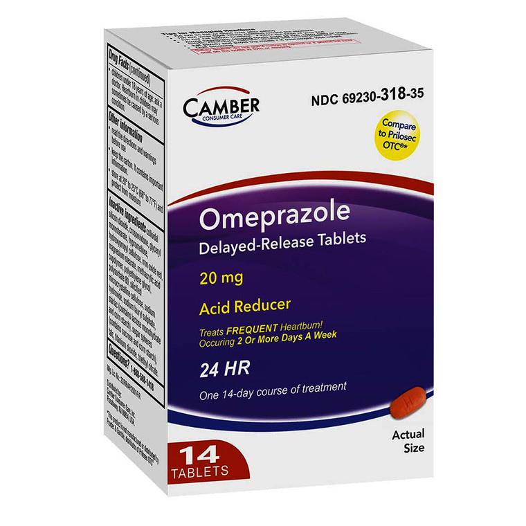 Camber Consumer Care Omeprazole 20mg Delayed-Release Tablets, 14 Ea