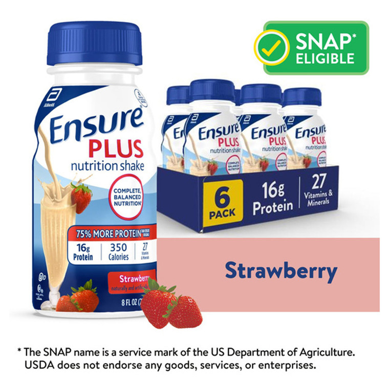 Ensure Plus Nutritional Shake Strawberry Flavor Nutritional Support Energy 8Oz (237ml) Pack of 6