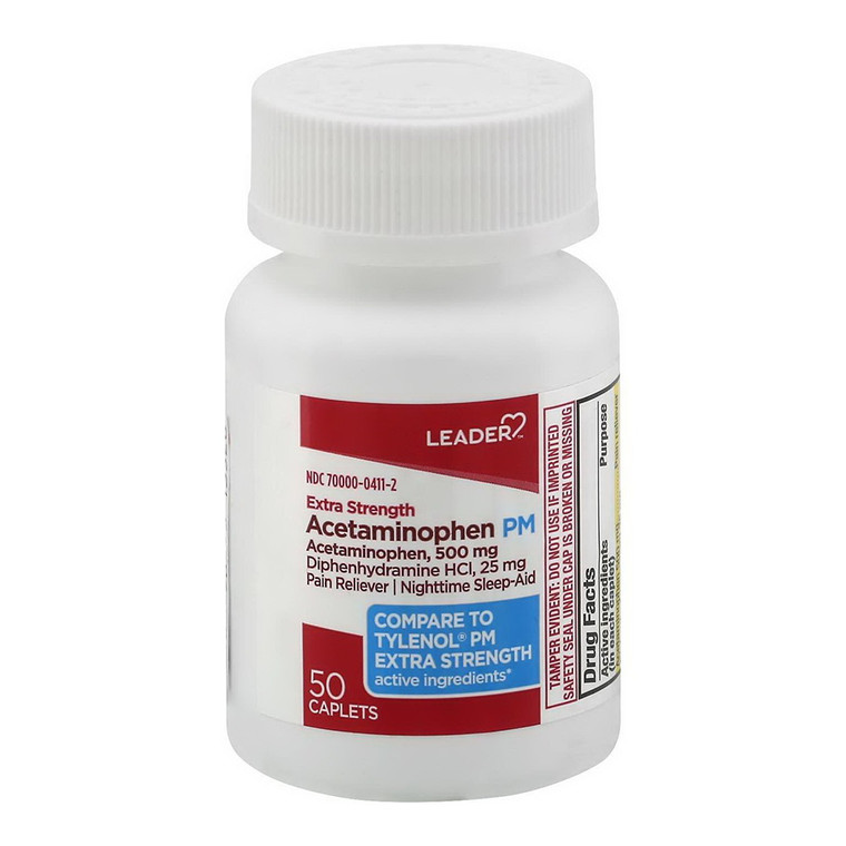 Leader Acetaminophen Pm, Extra Strength, Caplets, 50 Ea