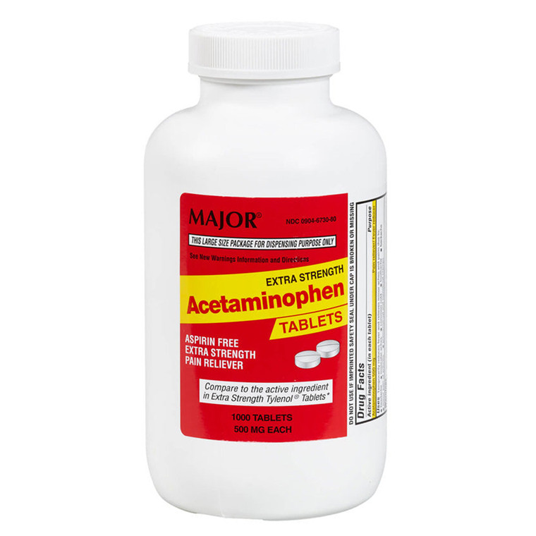 Major Extra Strength Acetaminophen 500mg Aspirin Free Pain Reliever Tablets 1000Ea