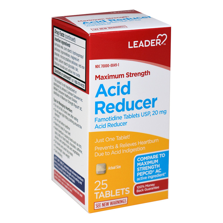 Leader Acid Reducer Famotidine 20 Mg Tablets, Maximum Strength, 25 Ea