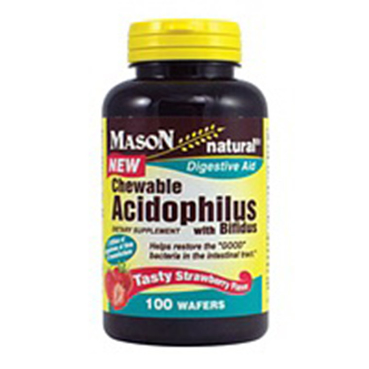 Mason Natural Chewable Acidophilus With Bifidus Wafers, Strawberry, 100 Ea