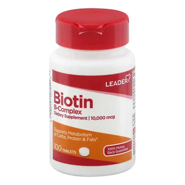 Leader Biotin B Complex, 10000 Mcg, Dietary Supplement Tablets, 100 Ea