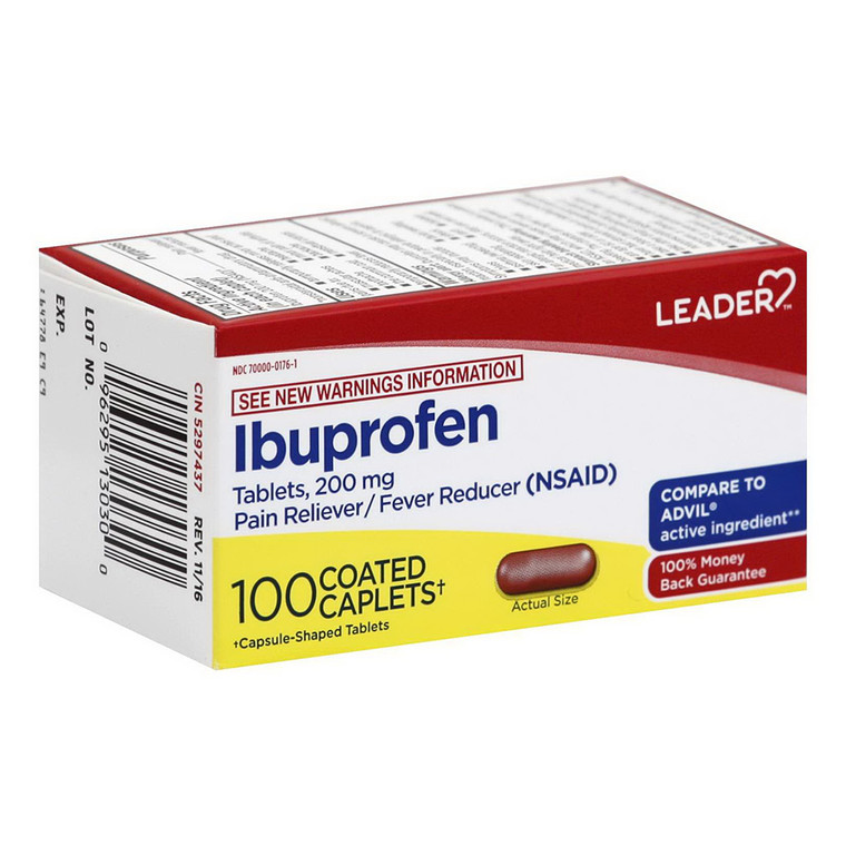 Leader Ibuprofen 200 Mg Pain Reliever And Fever Reducer Caplets, 100 Ea