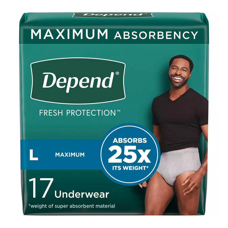 Depend Fresh Protection Adult Incontinence Disposable Underwear For Men, Large, 17 Ea