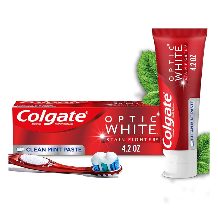 Colgate Optic White Stain Fighter Whitening Toothpaste, Clean Mint Flavor, 119 Gms