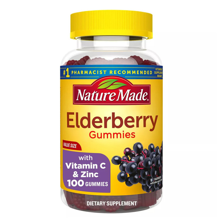 Nature Made Elderberry With Vitamin C And Zinc For Immune Support Gummies, Raspberry, 100 Ea