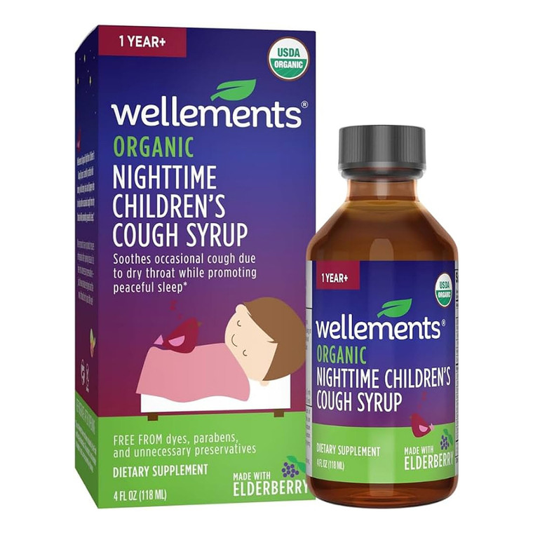 Wellements Organic Nighttime Childrens Cough And Mucus Syrup, Elderberry, 118 Ml