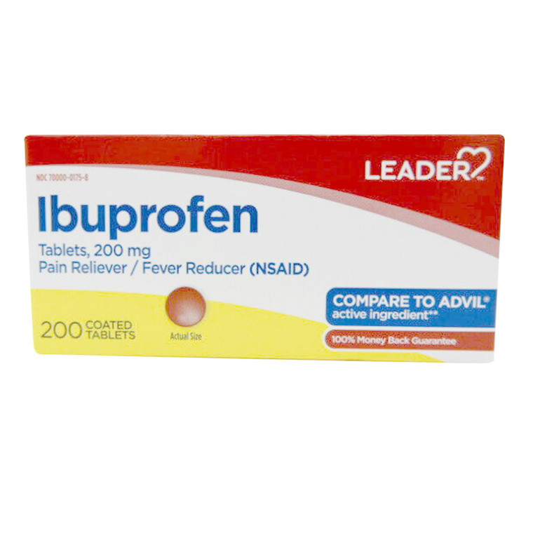 Leader Ibuprofen 200Mg Coated Tablets, 200 Ea