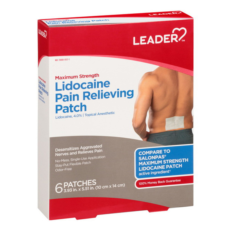 Leader Lidocaine Pain Relieving Patches, Maximum Strength, 6 Ea