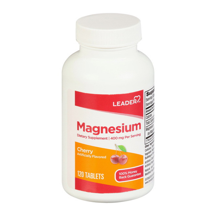 Leader Magnesium Dietary Supplement, 400 Mg Tablets, Cherry Flavor, 120 Ea