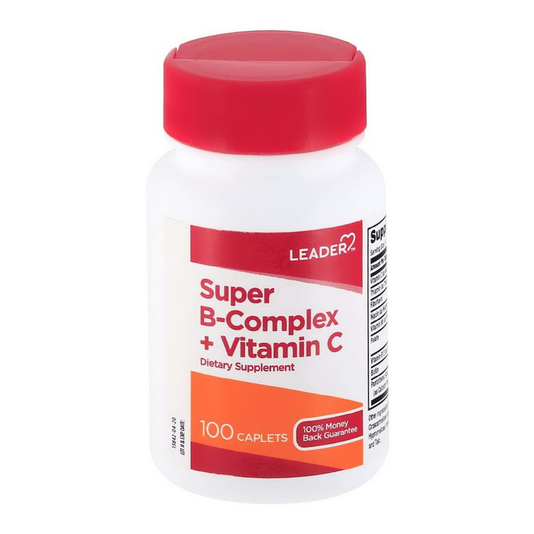 Leader Super B Complex Plus Vitamin C, Caplets, 100 Ea