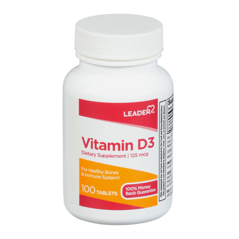 Leader Vitamin D3, Dietary Supplement, 125 Mcg Tablets, 100 Ea