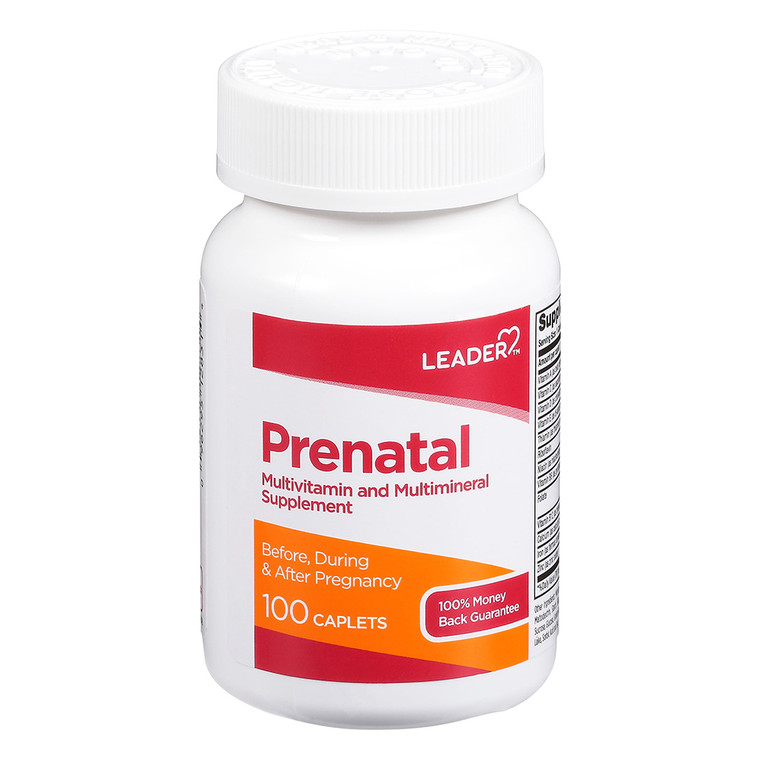 Leader Pre Natal, Multivitamin Supplement, 800 Mcg Folic Acid Caplets, 100 Ea