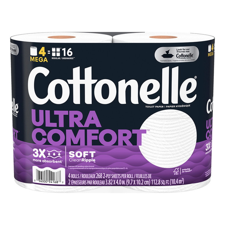 Cottonelle Ultra Comfort Toilet Paper Mega Rolls for Soft and Gentle Cleansing 4Ea