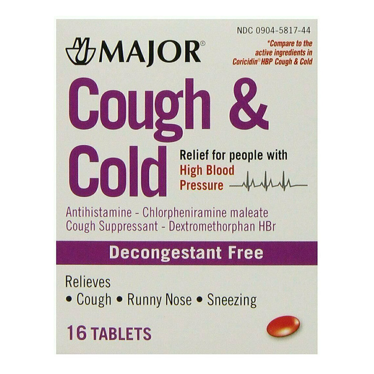 Major Cough And Cold Tablets For People With High Blood Pressure, 16 Ea