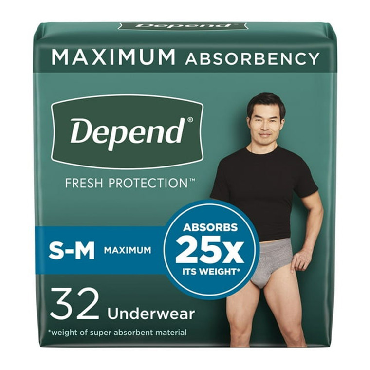 Depend Fresh Protection Disposable Underwear Male Waistband Style Small Or Medium, 53748, 64 Ea