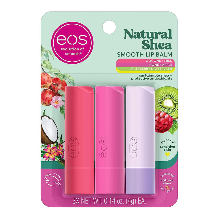 Eos Natural Shea Lip Balm,  Honey Apple, Coconut Milk And Raspberry Kiwi Splash, 0.14 Oz