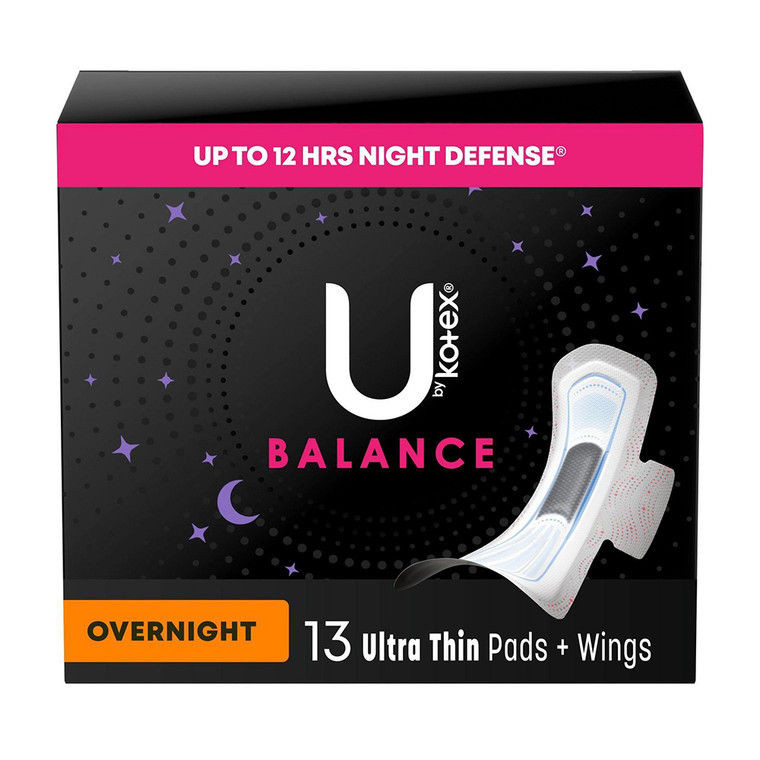 U by Kotex Balance Ultra Thin Overnight Pads, 13 Ea