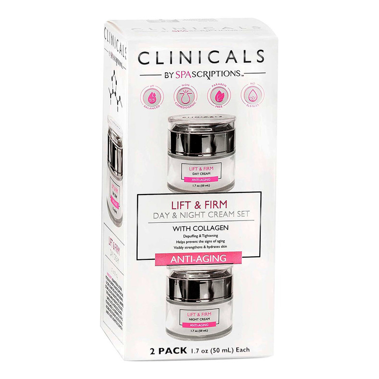 Clinicals Spa Scriptions Lift and Firm Day and Night Anti-Aging Cream with Collagen Firming Formula 1.7Oz, Pack of 2