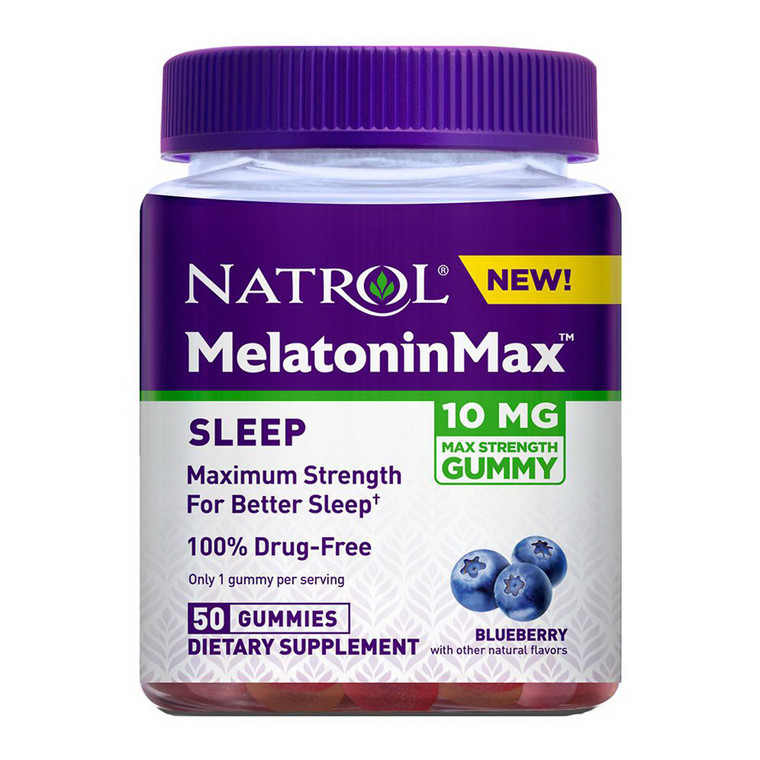 Natrol MelatoninMax 10 Mg Sleep Support Gummies, Blue Berry, 50 Ea