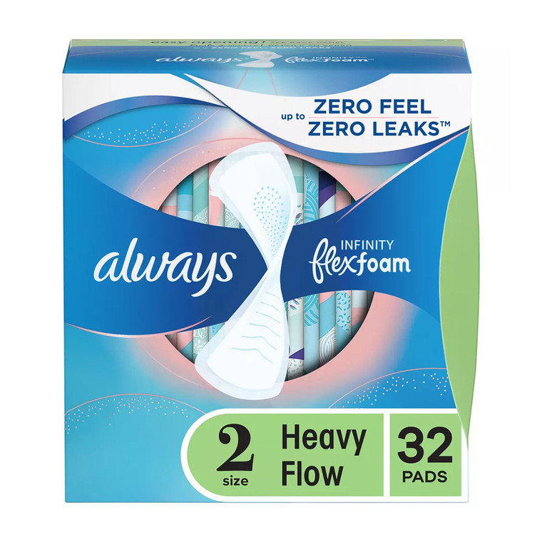 Always Infinity FlexFoam Feminine Pads For Women, Size 2, 32 Ea