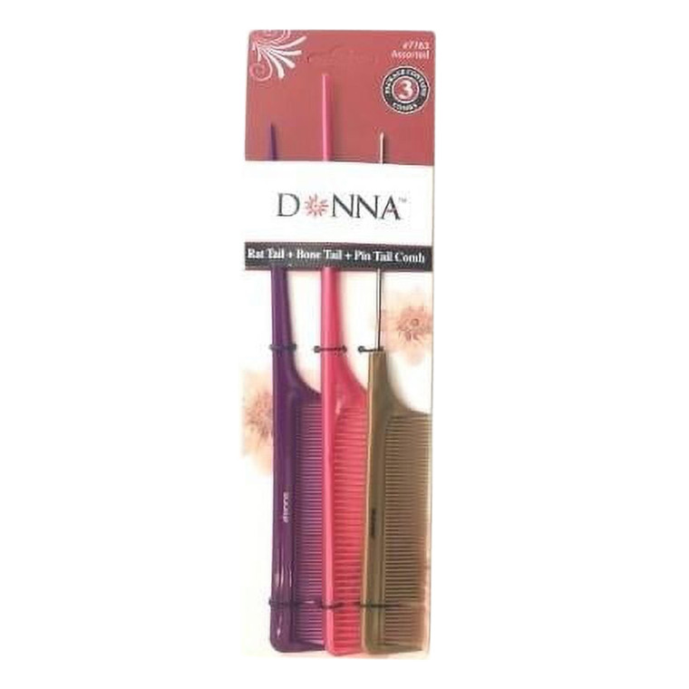 Donna Collection Combo Fluff and Rat Tail Comb, 3 Ea
