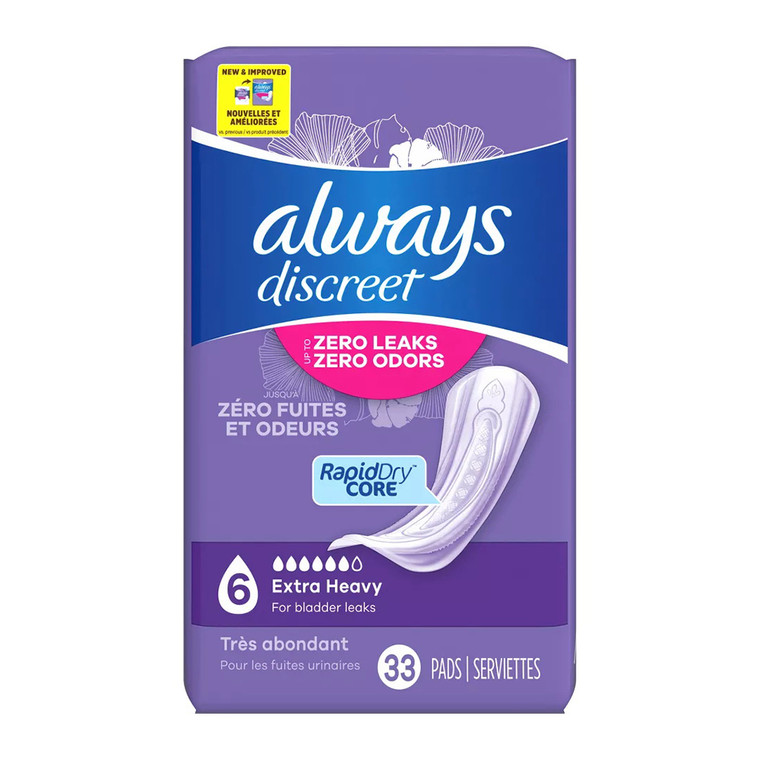 Always Discreet Incontinence Pads For Women and Postpartum Pads, Extra Heavy, 33 Ea