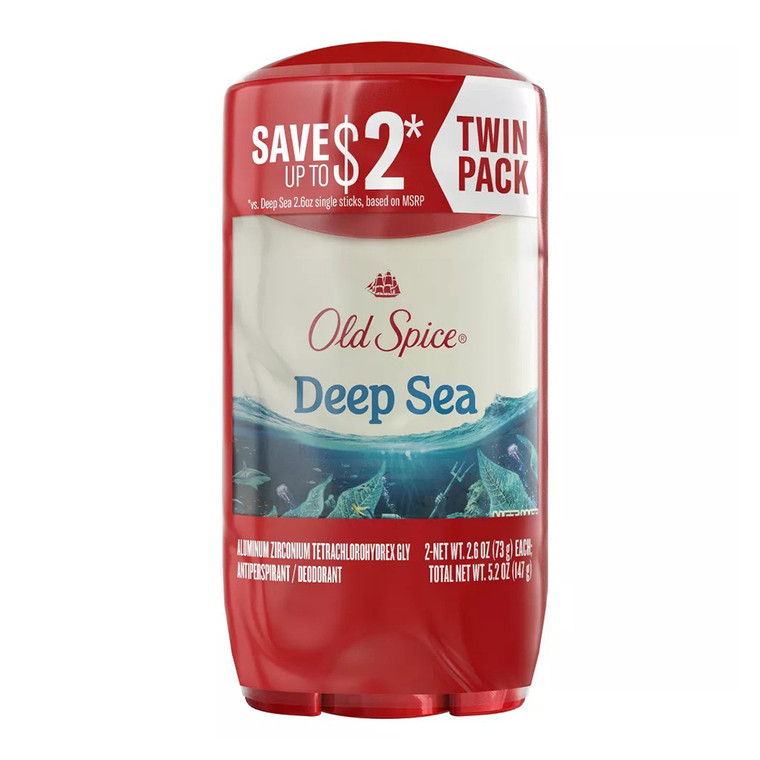 Old Spice Deep Sea Sea Mineral Scent Antiperspirant and Deodorant Odor Protection Twin Pack 2.6Oz (73g)