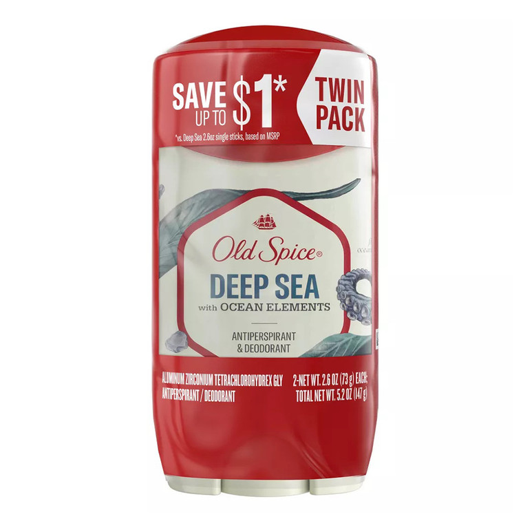 Old Spice Mens Antiperspirant Deodorant, Deep Sea with Ocean Elements, Twin Pack, 2.6 Oz