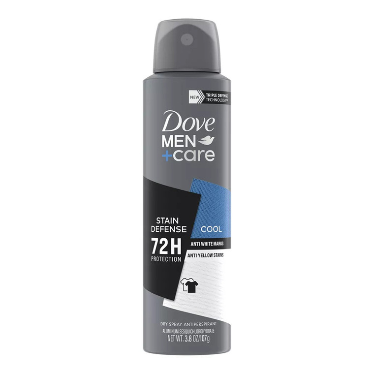 Dove Men And Care 72 Hour Stain Defense Dry Spray Antiperspirant And Deodorant, Cool, 3.8 Oz