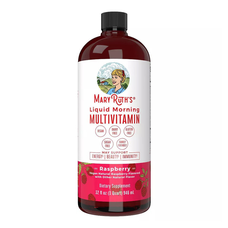 MaryRuths Liquid Morning Vegan Multivitamin, Raspberry, 32 Oz