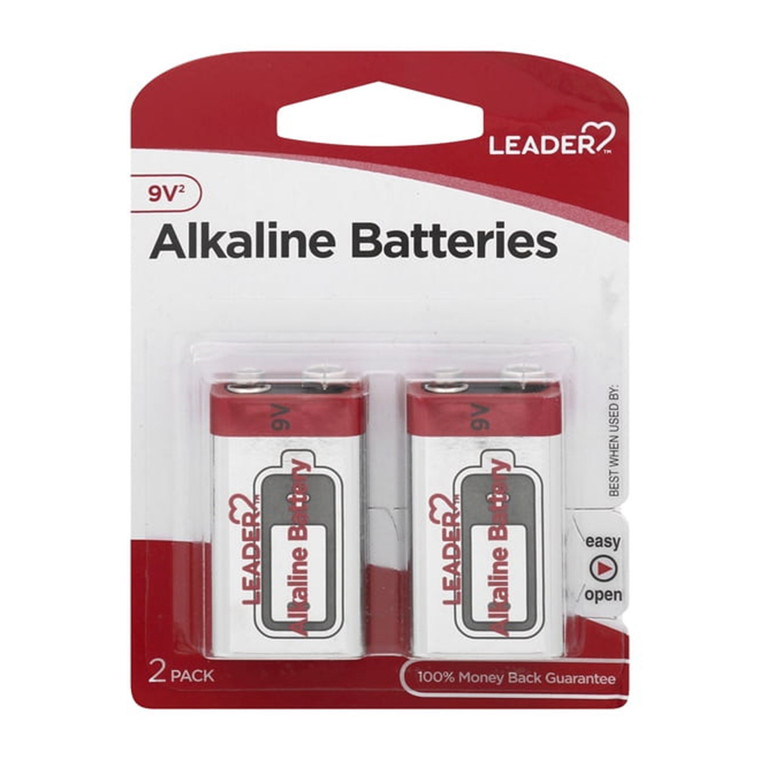Leader Alkaline Batteries 9v, 2 Ea