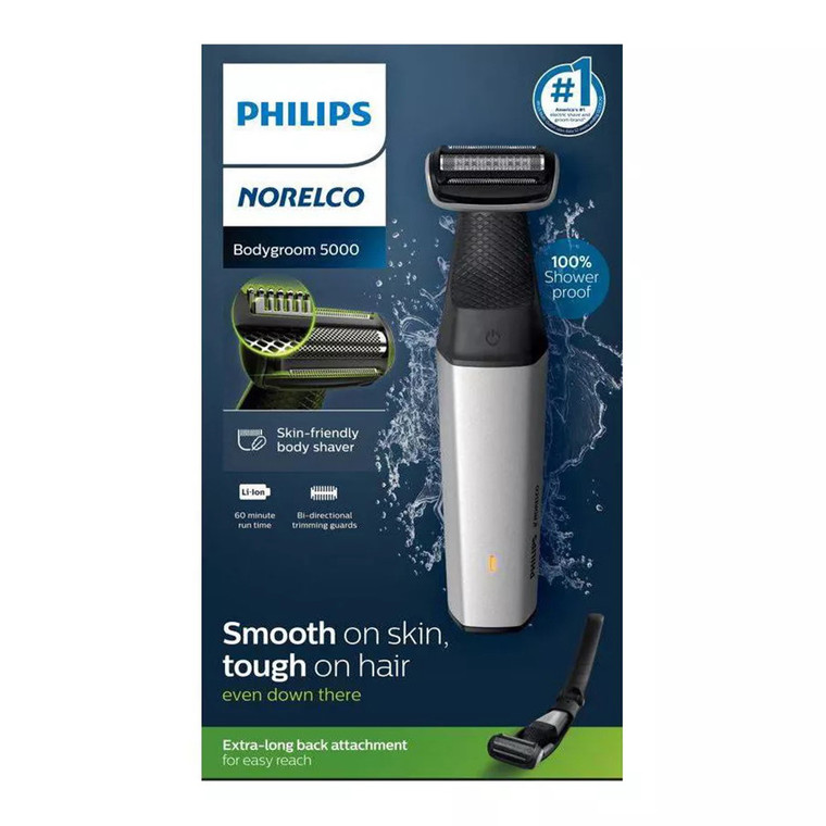 Philips Norelco Bodygroom Series 5000 Mens Rechargeable Trimmer with Back Attachment, BG5025/40, 1 Ea