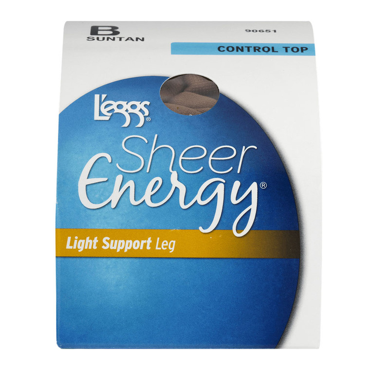 Sheer Energy Light Support Leg Control Top Sheer Toe Pantyhose, Sun Tan, 1 Pair