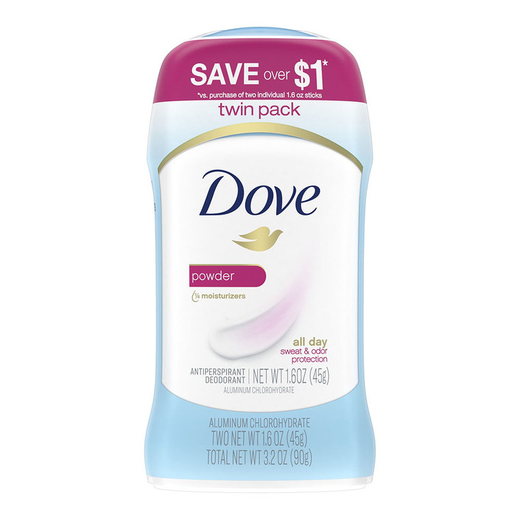Dove Womens Antiperspirant Deodorant, Powder, Twin Pack, 1.6 Oz