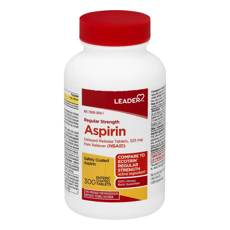 Leader Regular Strength Aspirin, Enteric Coated Tablets, 300 Ea