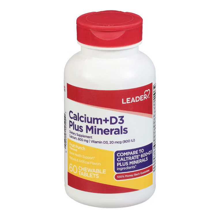 Leader Calcium Plus D3 Dietary Supplement Chewable Tablets, 60 Ea