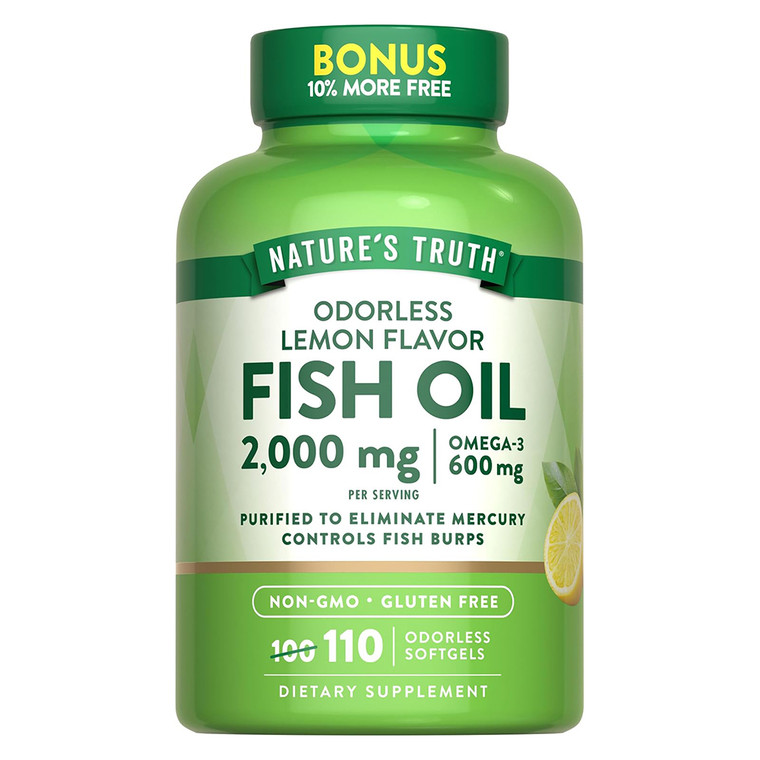 Natures Truth Odorless Fish Oil 2000mg Omega3 Lemon Flavor Gummies Support Heart Health 110Ea