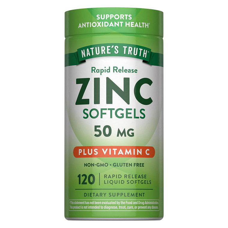 Natures Truth Zinc Plus Vitamin C 50mg Dietary Supplement Softgels Support Immune Health 120Ea