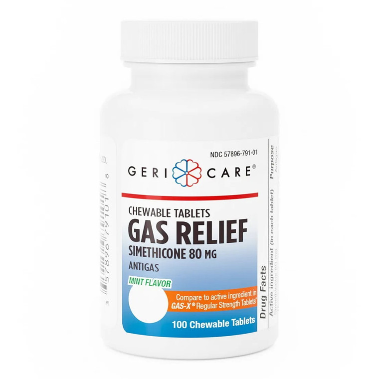 Geri Care Gas Relief Antiflatulent Simethicone 80 Mg Tablets, Mint Flavor, 100 Ea