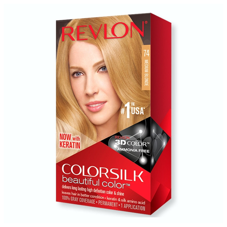 Revlon Colorsilk Beautiful Color  Permanent Hair Color, 74 Medium Blonde, 1 Ea