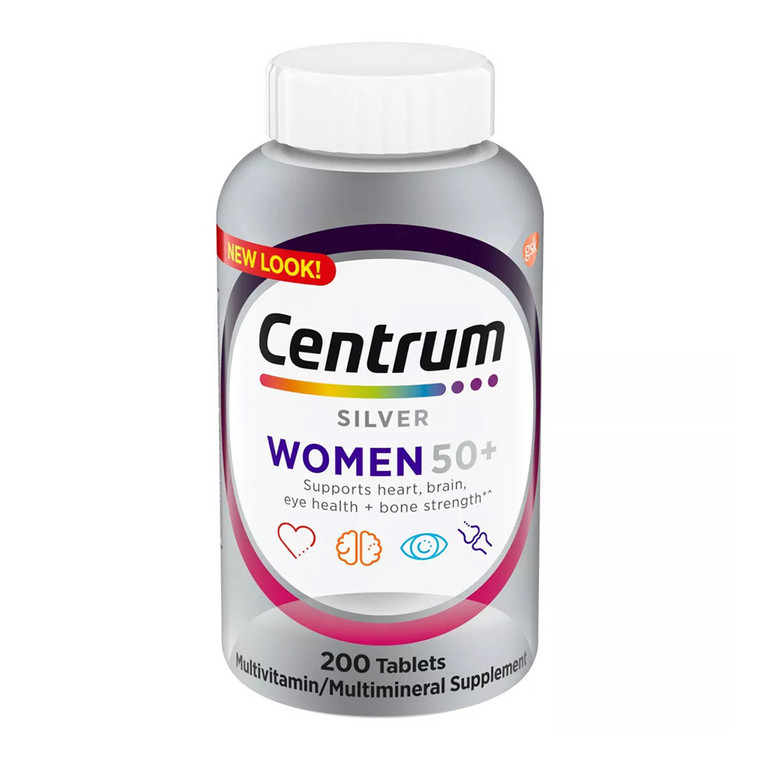Centrum Silver Womens 50 Plus Multivitamin and Multimineral Supplement Tablets Support Heart Brain Eye and Bone Strength 200Ea