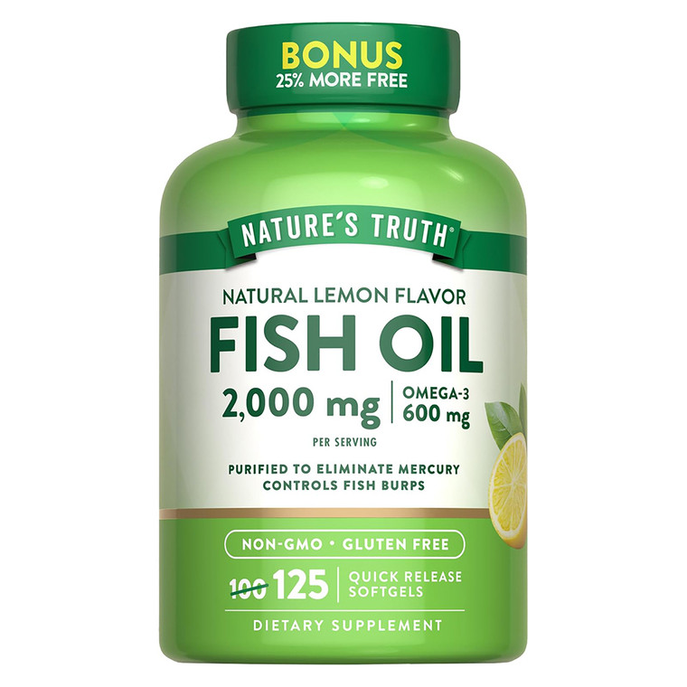 Natures Truth Fish Oil 2000mg Omega3 Lemon Flavor Softgels Support Heart Health 125Ea